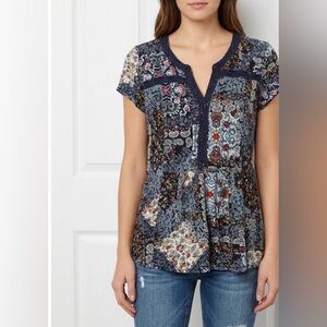 RXB Multicolor Boho Patchwork Rayon flowy Blouse Size Medium